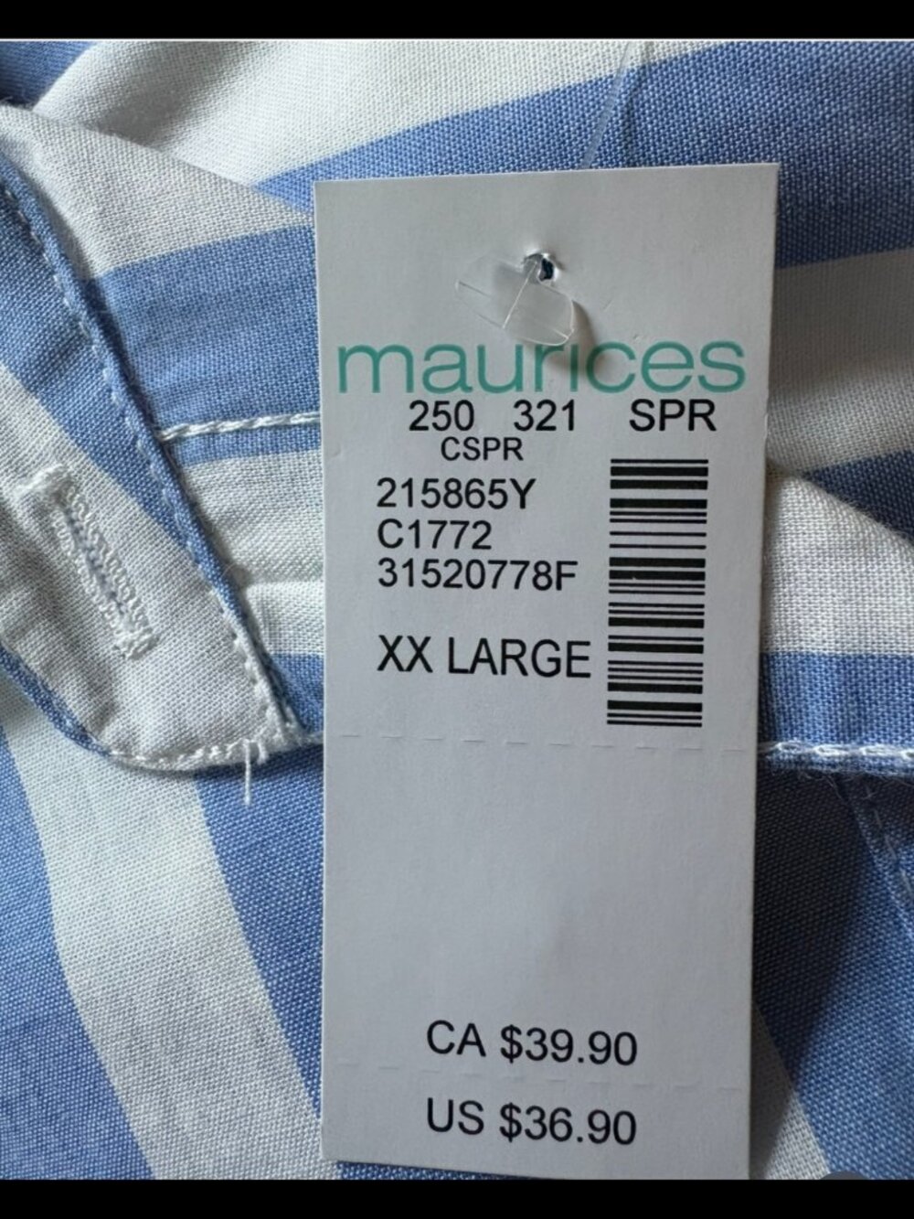 Closeout NWT Chic Blue and White Striped Button Down Shirt. - Picture 3 of 3